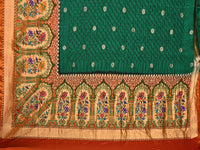 Thumbnail for Dark Green Bandhani Paithani Silk Handloom Saree with One Side Border Design - Global Threads - Distacart