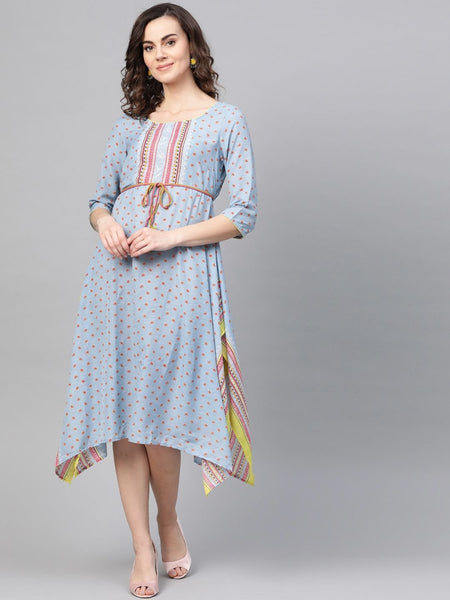 AURELIA Women Blue & Red Printed A-Line Dress
