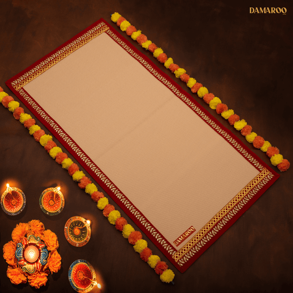 Buy Damaroo 2x4 ft | Exquisite Nylon Pooja Mat | Red Sequins Border ...