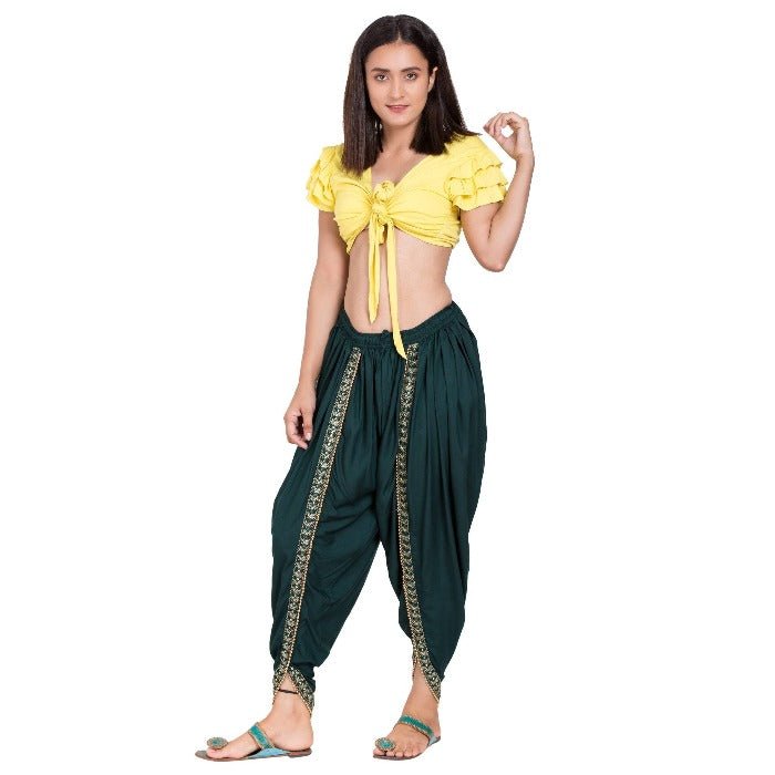 Asmaani Dark Green color Dhoti Patiala with Embellished Border