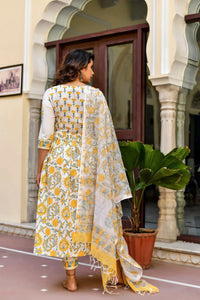 Thumbnail for Indian Fashion Women White Printed Pure Cotton Kurta, Pant And Dupatta Set - Distacart