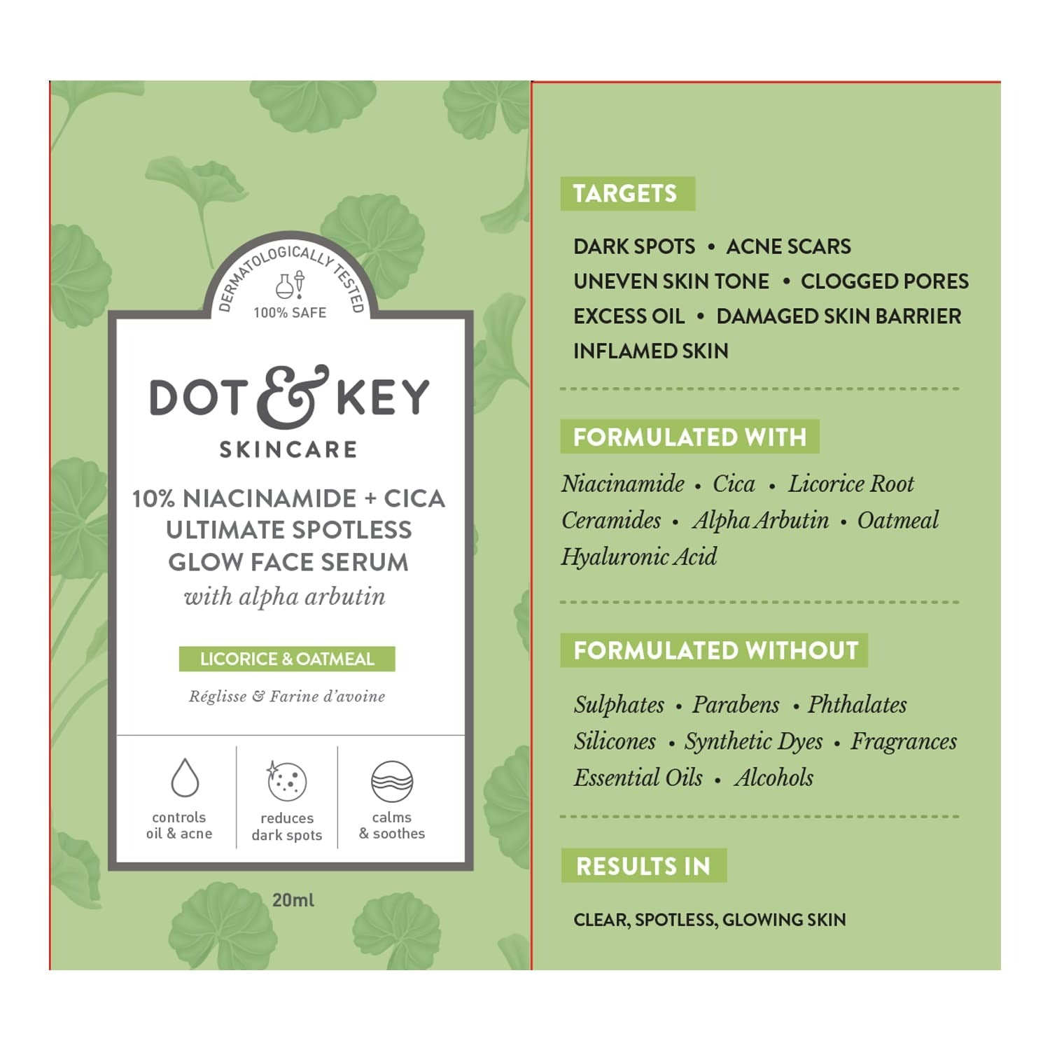 Dot & Key 10% Niacinamide Cica Glow Face Serum, Fades Acne Scars & Dark Spots - Distacart