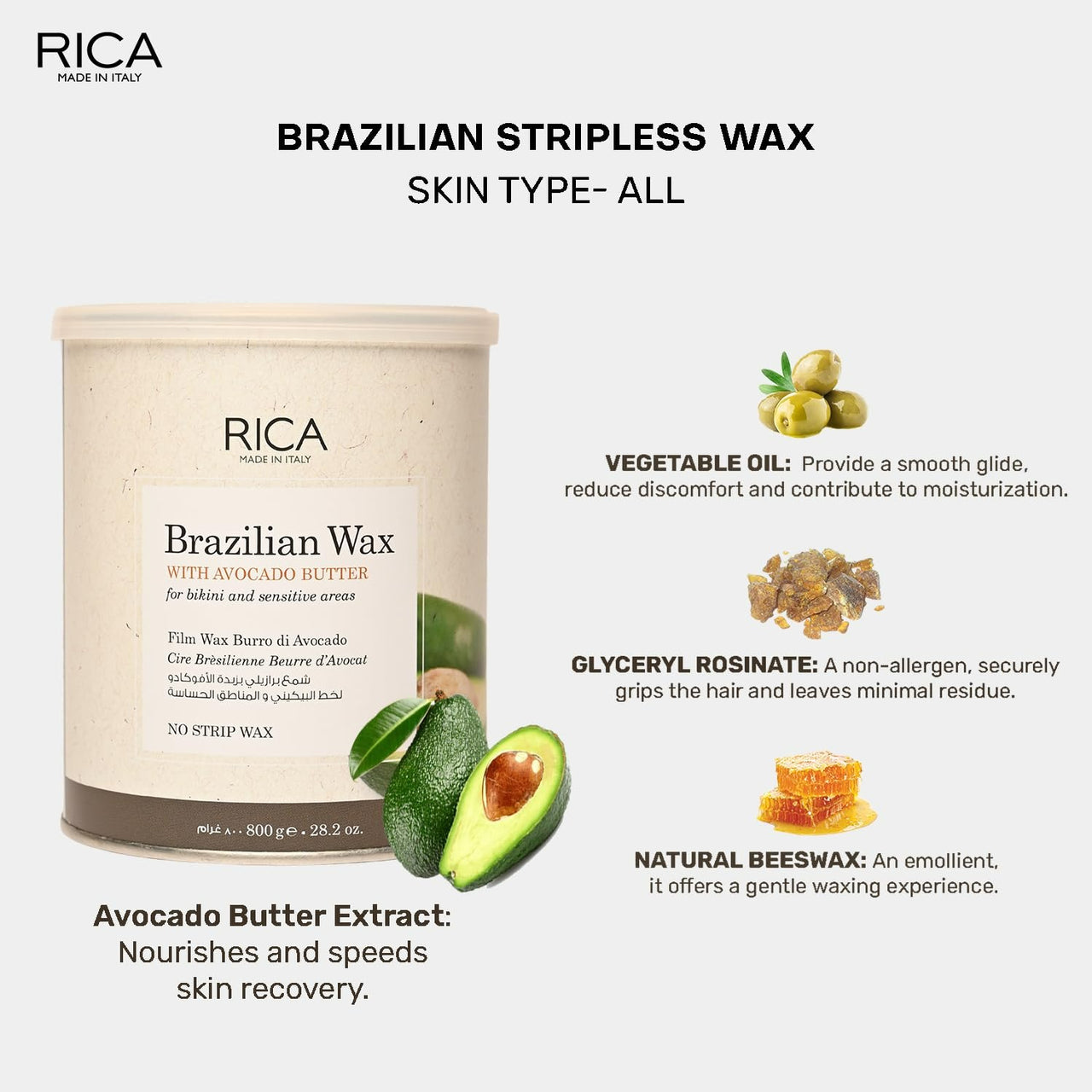 Buy Rica Brazilian Wax with Avocado Butter, Natural & Stripless Wax Online  at Best Price | Distacart