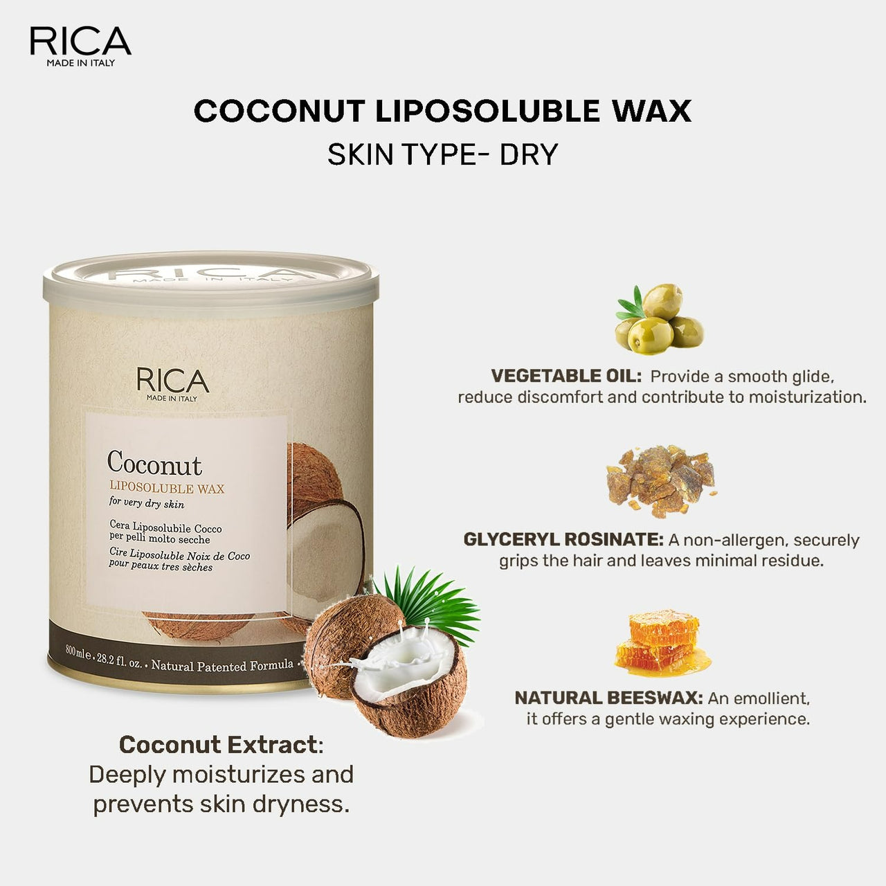 Rica Coconut Liposoluble Hair Removal Wax for Very Dry Skin - Distacart