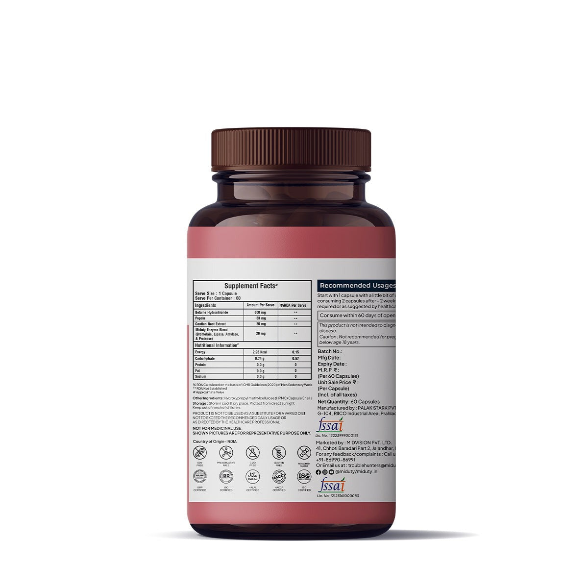 Miduty by Palak Notes Betaine HCL + Pepsin Capsules - Distacart