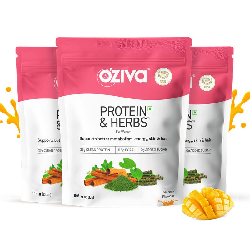 OZiva Protein & Herbs for Women - Protein Powder to Reduce Body Fat, Manage Weight & Metabolism, No Added Sugar - Distacart