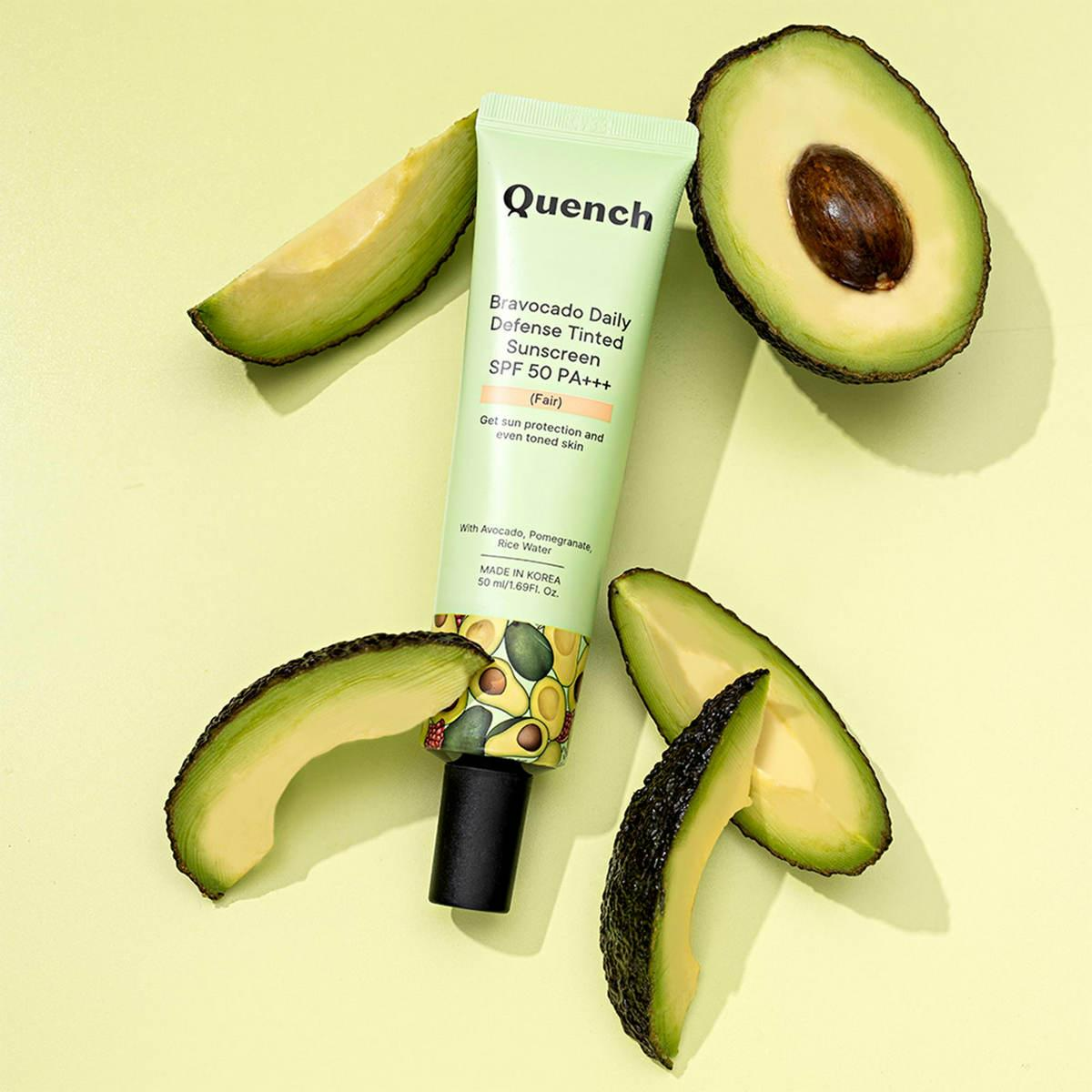 Quench Bravocado SPF 50+ PA++++ Sunscreen Gel With Avocado, Rice Water & Pomegranate, Korean Beauty