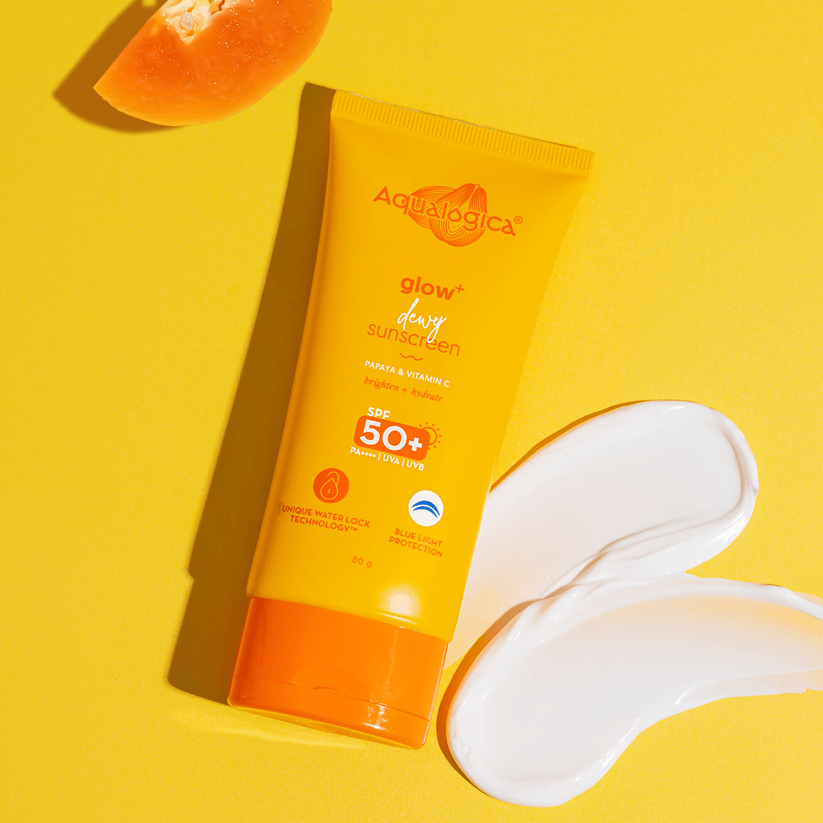 Aqualogica Glow + Dewy Sunscreen With Papaya & Vitamin C SPF 50+ PA++