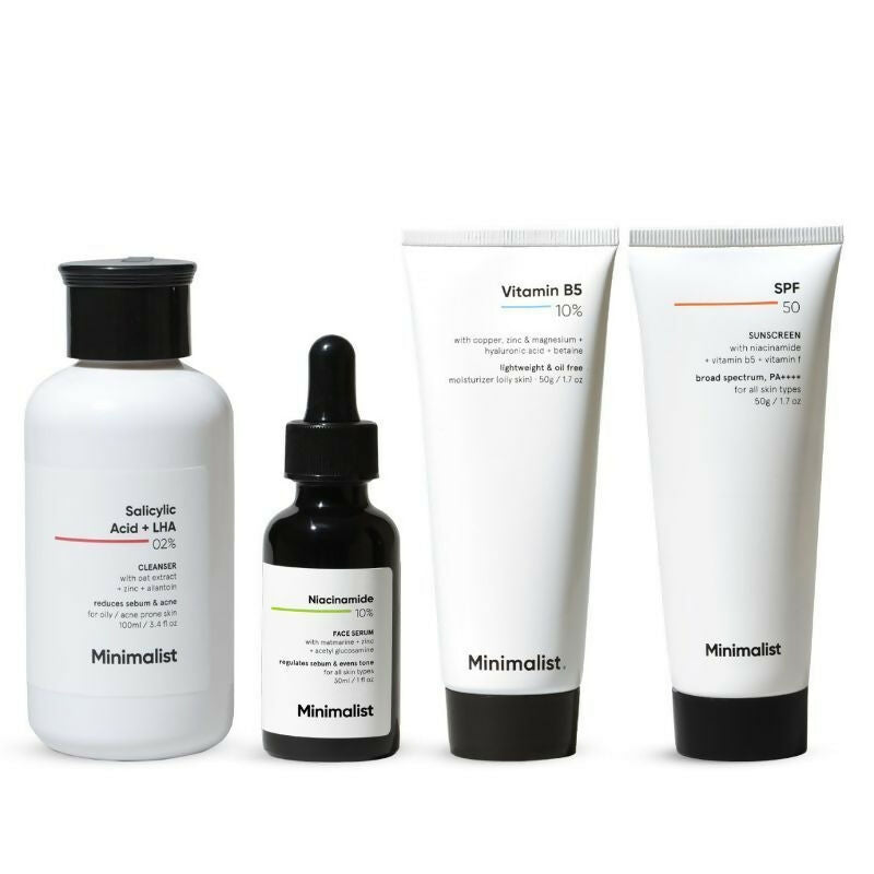 Minimalist Daily Skincare Routine CSMS (Cleanser, Serum, Moisturizer, Sunscreen) Combo For Oily & Acne Prone Skin