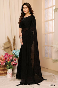 Thumbnail for Aafreen Partywear Designer Black Satin Chiffon Fancy Saree - Distacart