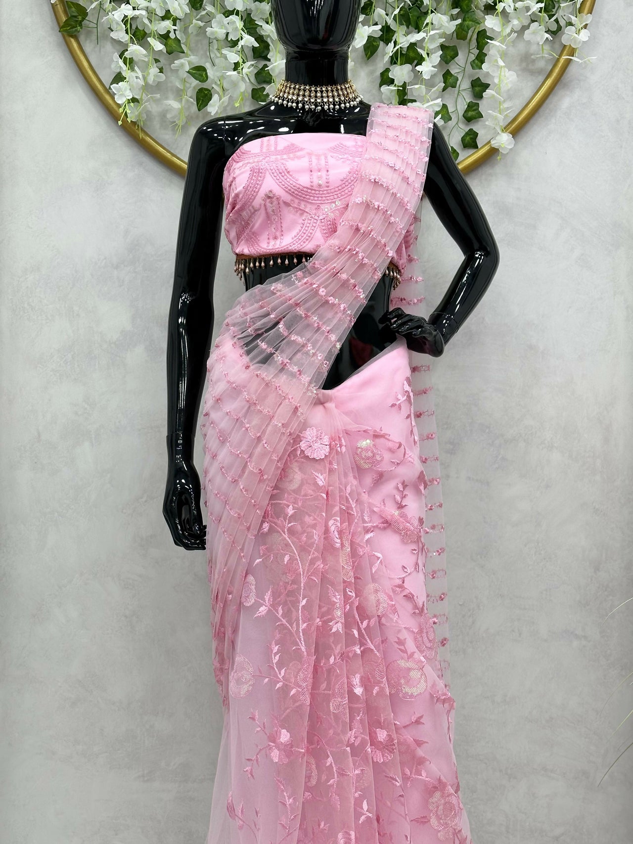 Buy Preksha Creation Light Pink Women Saree With Soft Net Fabric With 