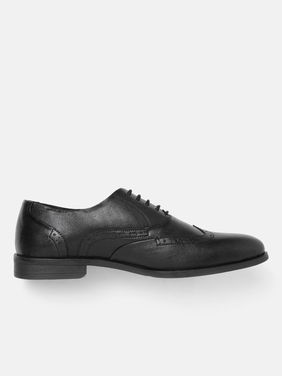 House of Pataudi Men Black Handcrafted Solid Leather Formal Oxfords