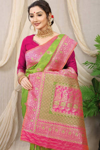 Thumbnail for Aastha Fashion Green Woven Banarasi Silk Saree with Blouse - Distacart