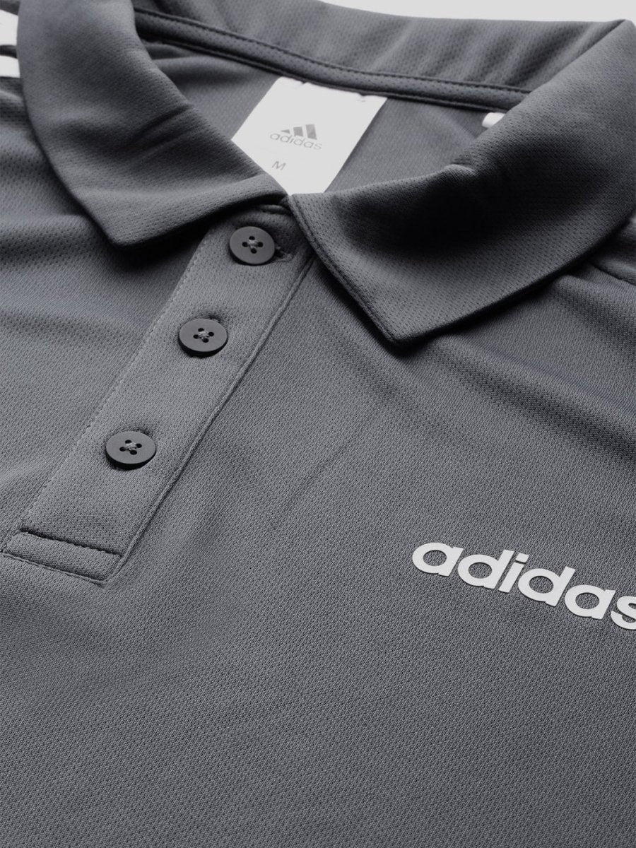 Adidas Men Charcoal Grey Solid CLS Polo Collar T-shirt - Distacart