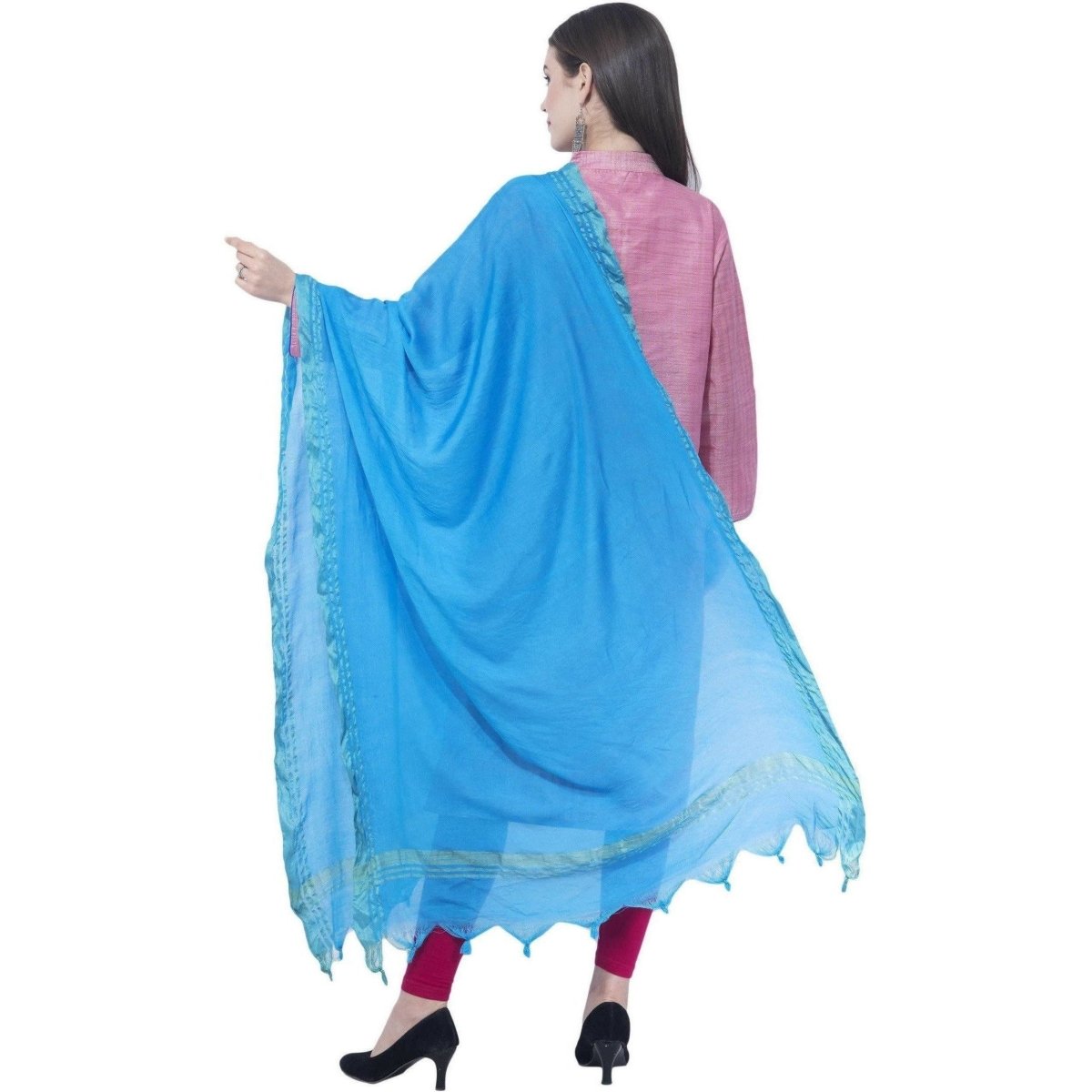 A R SILK Dark firozi Color Golden border Cotton Dupattas and Chunnis