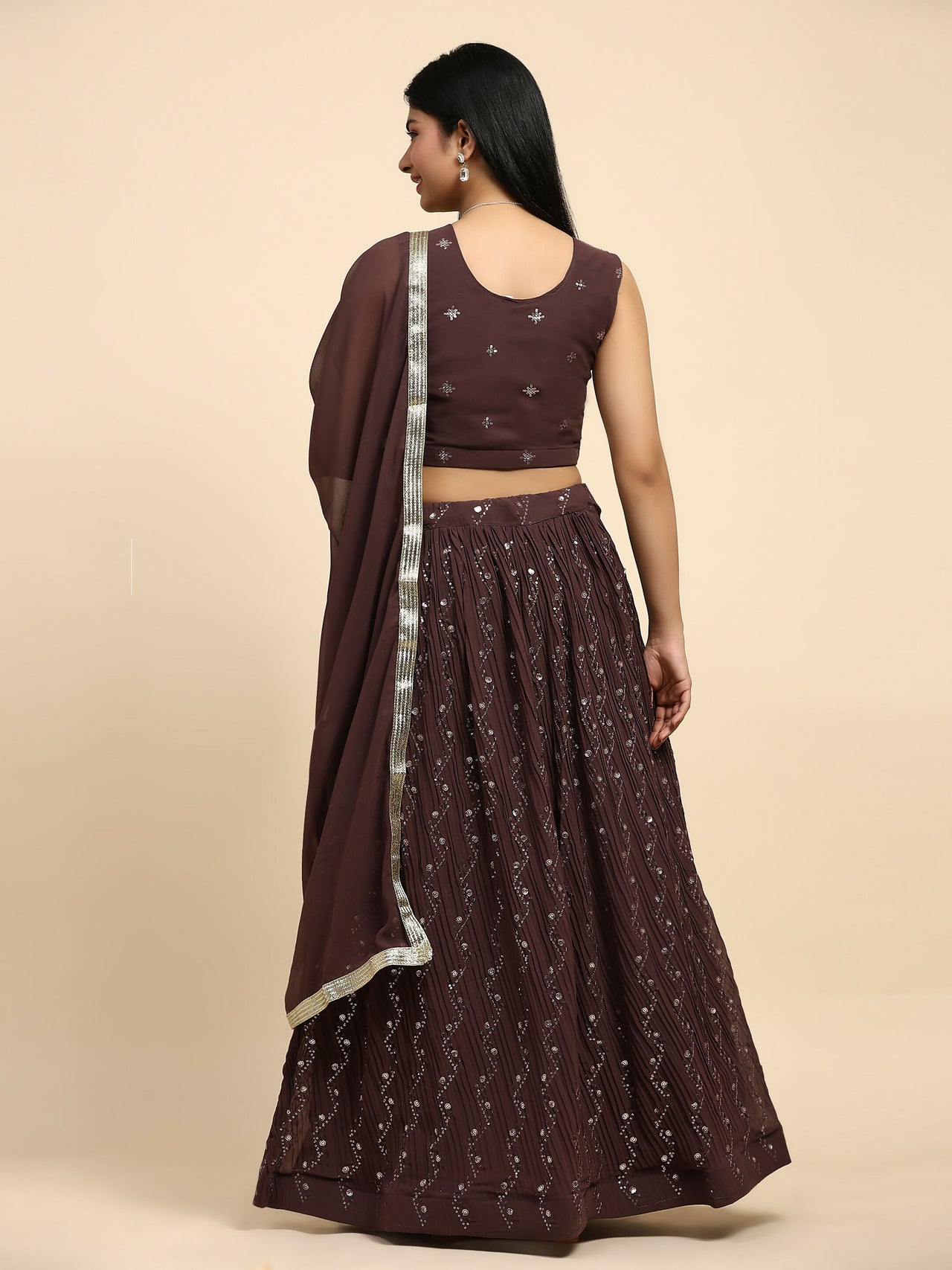 Brown Georgette Embroidered Lehenga choli with Dupatta - Dhara - Distacart