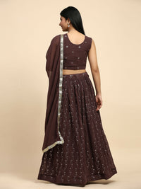 Thumbnail for Brown Georgette Embroidered Lehenga choli with Dupatta - Dhara - Distacart