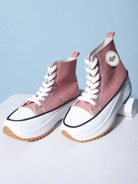 Thumbnail for Roadster The Lifestyle Co. Women Pink Comfort Insole Canvas High-Top Lace-Up Sneakers