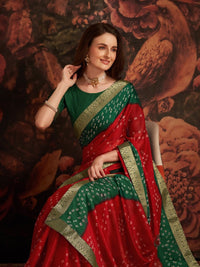 Thumbnail for Anouk Bandhani Printed Zari Pure Chiffon Saree - Distacart