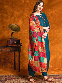 Thumbnail for Kalini Floral Embroidered Regular Pure Cotton Kurta With Patiala & Dupatta - Distacart