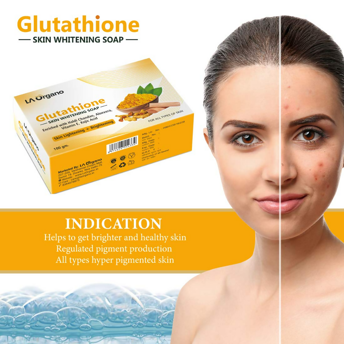 LA Organo Glutathione Haldi Chandan Skin Lightening & Brightening Soap