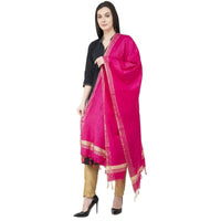 Thumbnail for A R SILK Golden Border Regular Dupatta Dark Pink Color Dupatta or Chunni