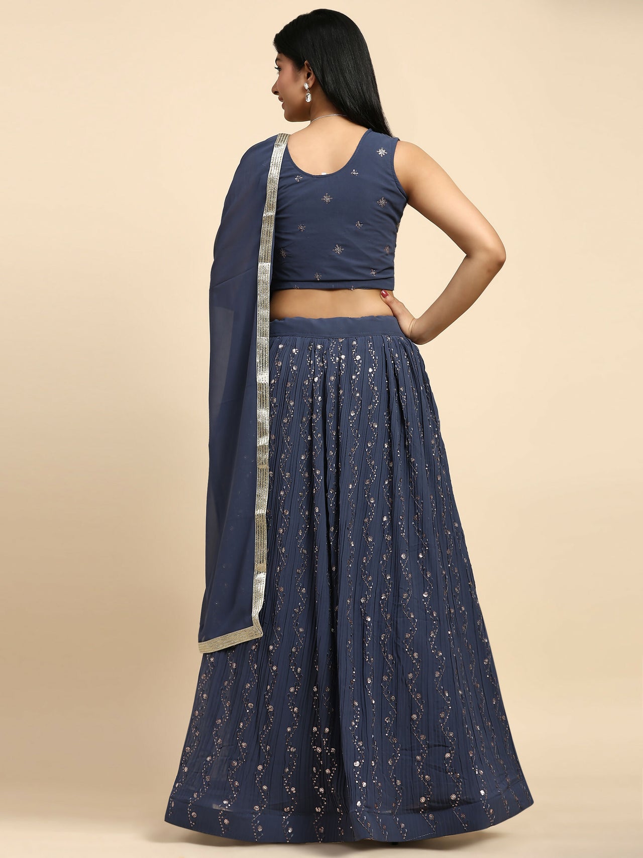 Dark Grey Georgette Embroidered Lehenga choli with Dupatta - Dhara - Distacart