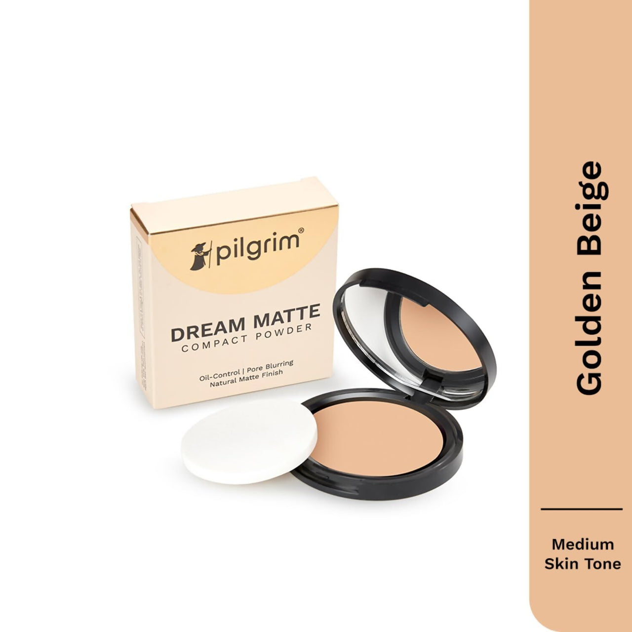 Pilgrim Golden Beige Matte Finish Compact Powder Absorbs Oil, Conceals & Gives Radiant Skin - Distacart