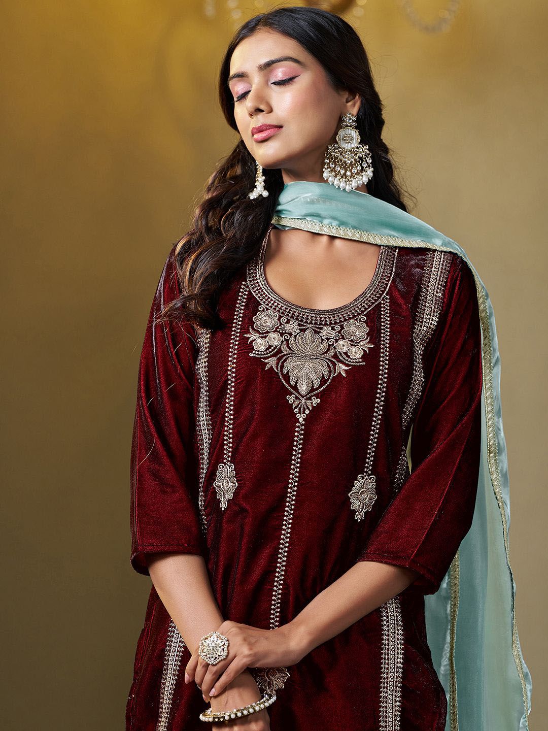 Sangria Embroidered Kurta & Trouser With Dupatta