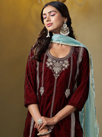 Thumbnail for Sangria Embroidered Kurta & Trouser With Dupatta