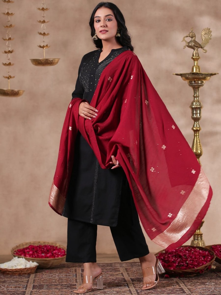 Anubhutee Yoke Design Regular Thread Work Kurta with Trousers & Dupatta - Distacart