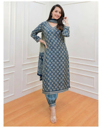 Thumbnail for Indian Fashion Women Green Embroidered, Printed Viscose Rayon Kurta, Pant And Dupatta Set - Distacart