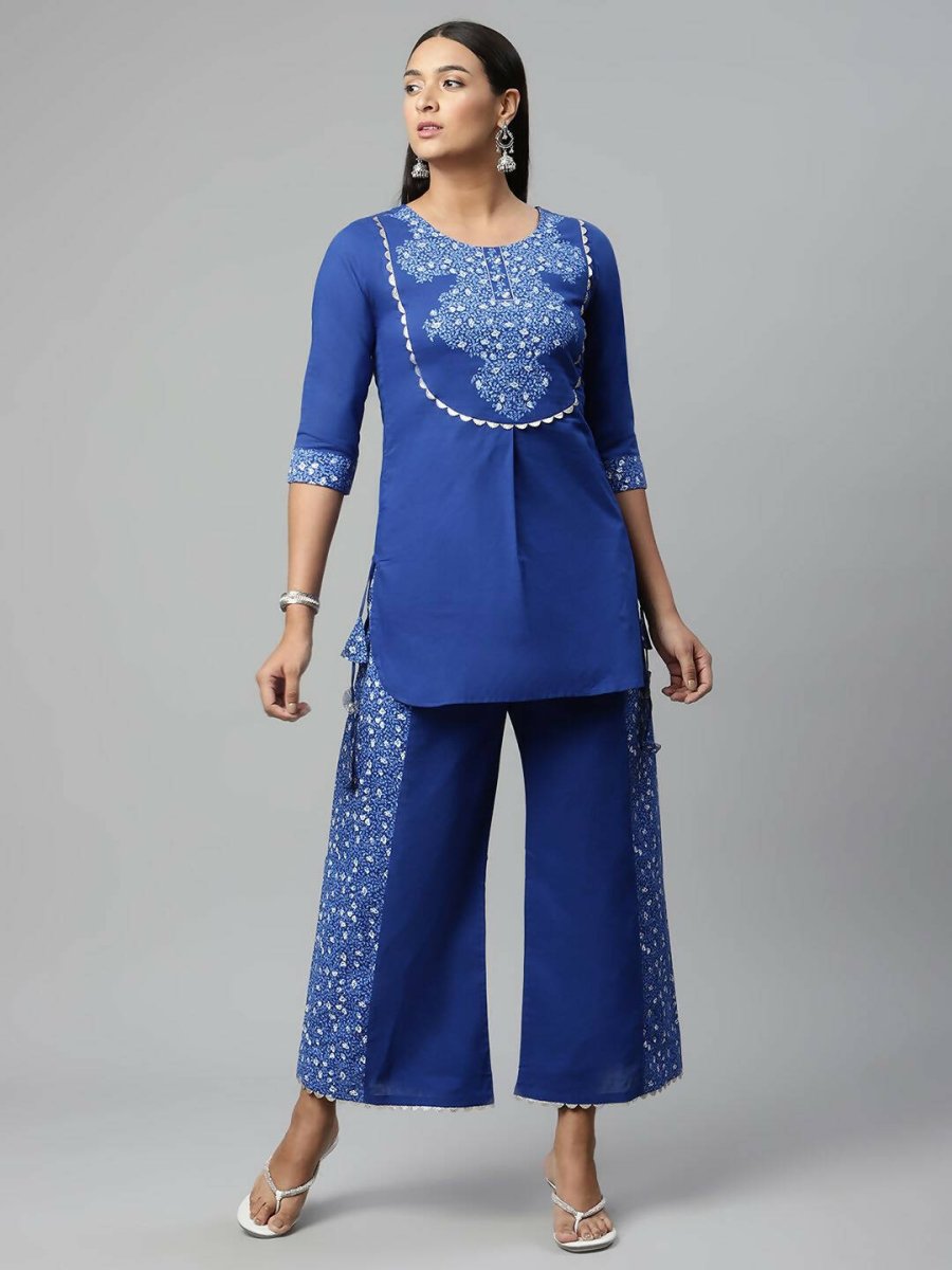 Ahalyaa Womens Royal Blue Pure Cotton Printed Kurtas - Distacart