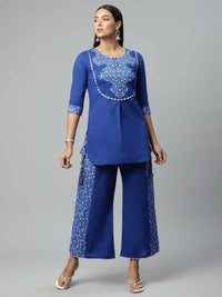 Thumbnail for Ahalyaa Womens Royal Blue Pure Cotton Printed Kurtas - Distacart