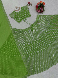 Thumbnail for Preksha Creation Green Foux Georgette With Thread With 9Mm Sequence Women Lehenga Choli