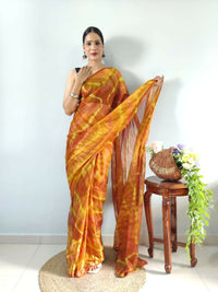 Thumbnail for Malishka Chiffon Printed Ready To Wear Saree With Blouse Piece - Yellow - Distacart