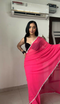 Thumbnail for Malishka Georgette Printed Ready To Wear Saree With Blouse Piece - Pink - Distacart