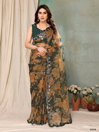 Thumbnail for Aafreen Partywear Designer Green Georgette Fancy Saree - Distacart