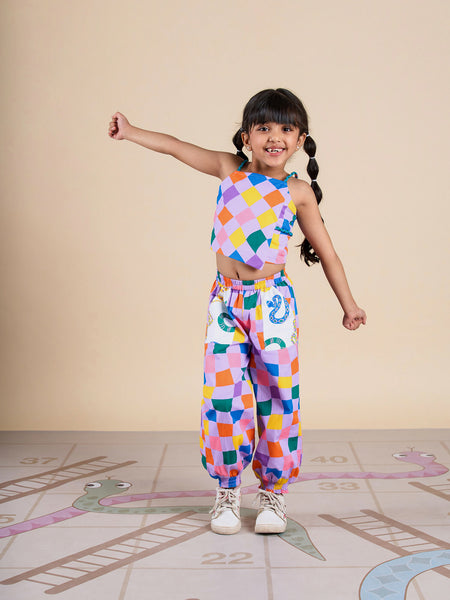 Snakes and Ladders Girls Multi Color Rotary Print Top and Pant Set from Siblings Collection - Distacart