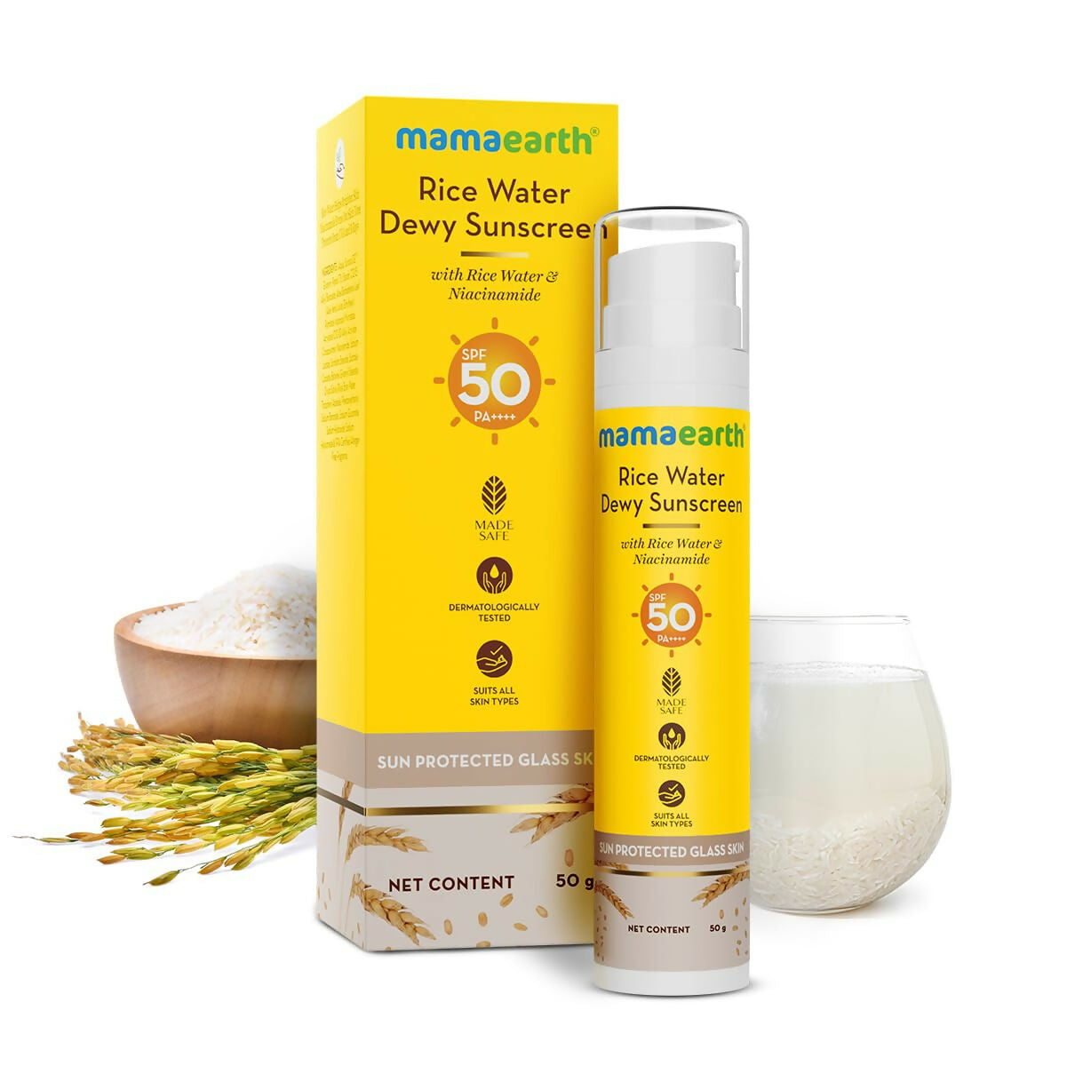 Mamaearth Rice Water Dewy Sunscreen with SPF 50 - Distacart