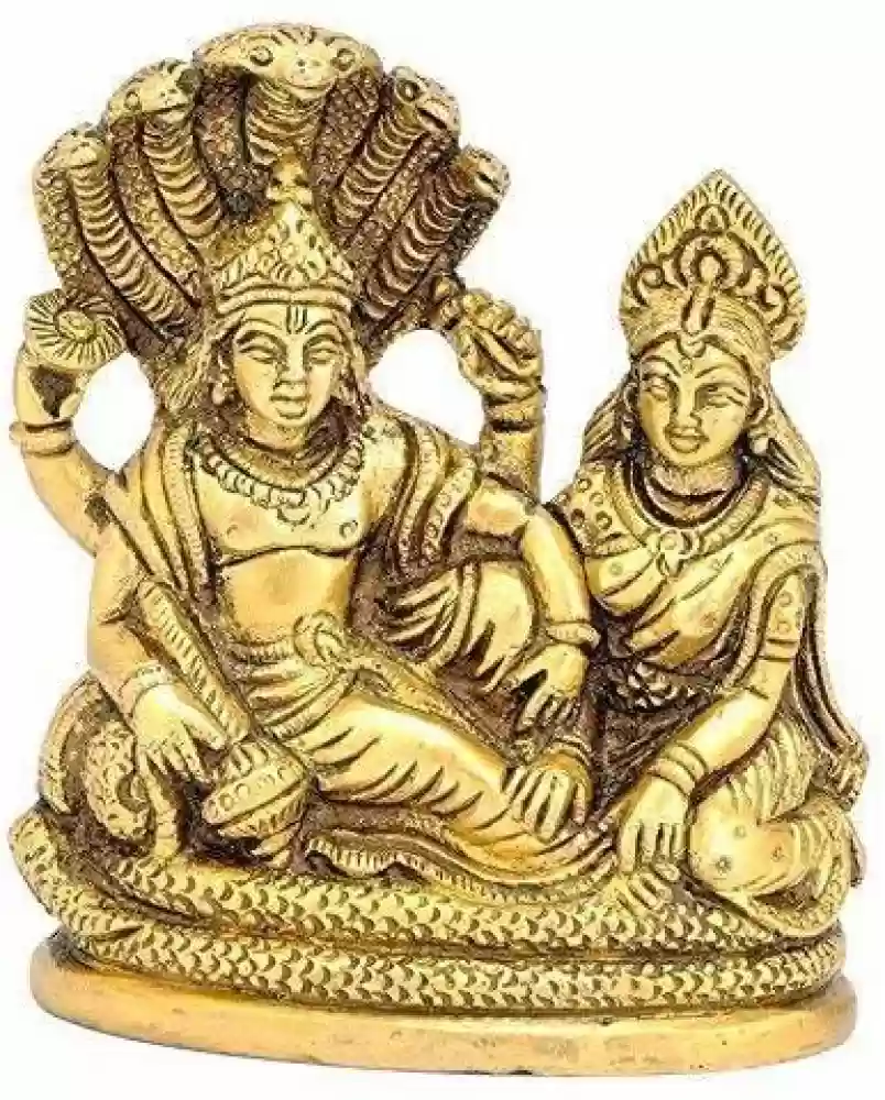 Labhcart Brass Lakshmi Vishnu Idol God Goddess Statues Religious Deity Laxmi Vishnu Resting On Sheshnaag