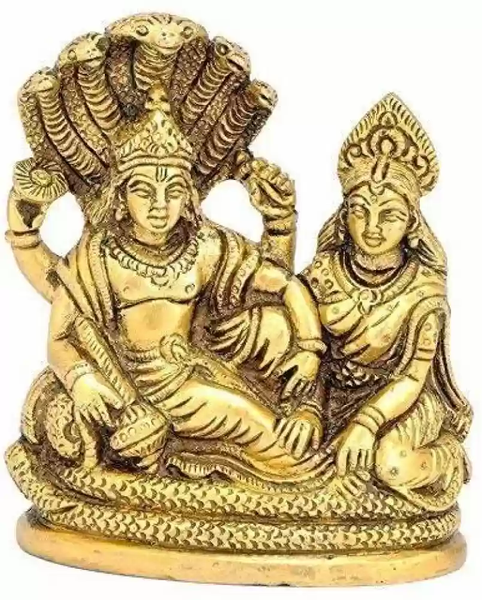 Labhcart Brass Lakshmi Vishnu Idol God Goddess Statues Religious Deity Laxmi Vishnu Resting On Sheshnaag