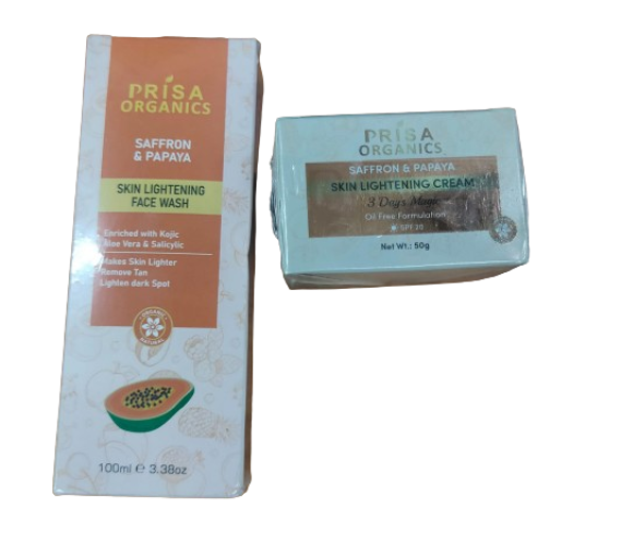 Prisa Organics Saffron &amp; Papaya Lightening Face Wash and Saffron &amp; Papaya Skin Lightening Face Cream Combo