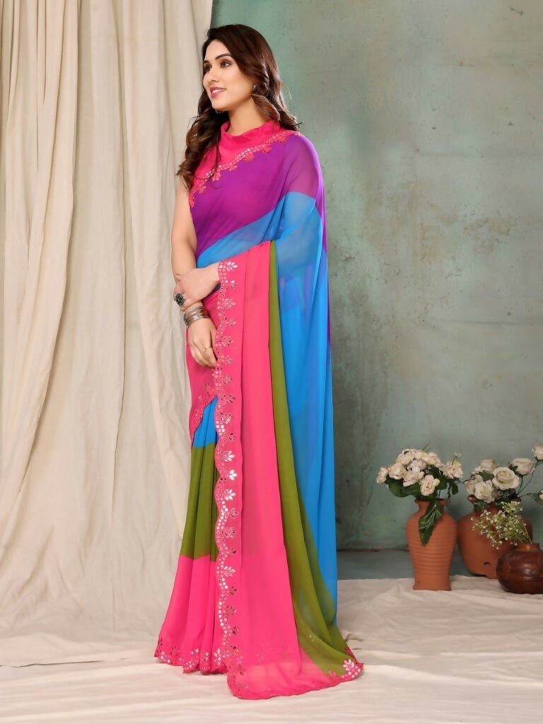 Aafreen Partywear Designer Multi Georgette Fancy Saree - Distacart