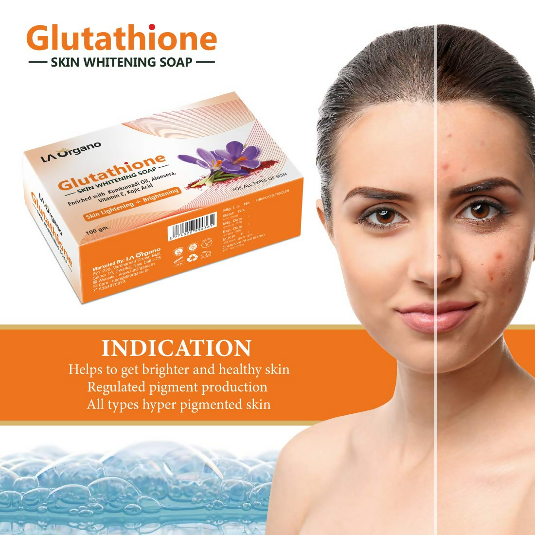 LA Organo Glutathione Kumkumadi Skin Lightening & Brightening Soap