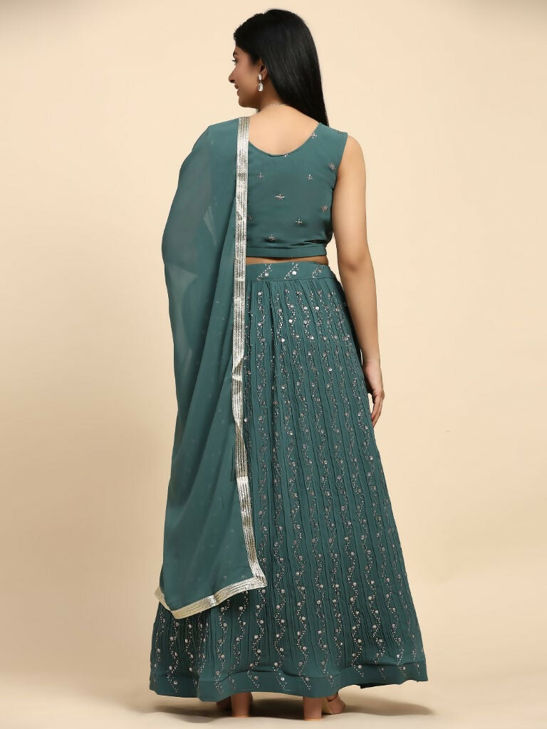 Green Georgette Embroidered Lehenga choli with Dupatta - Dhara - Distacart