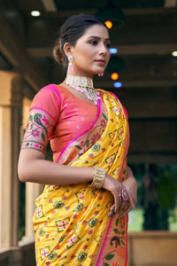 Thumbnail for Aastha Fashion Yellow Woven Patola Silk Saree with Blouse - Distacart