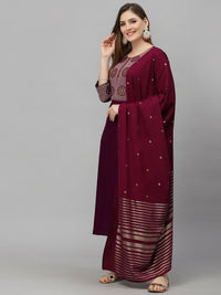 Thumbnail for Indian Fashion Women Purple Printed Cotton Blend Kurta And Pant Set - Distacart