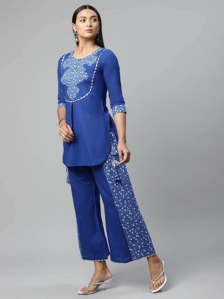 Ahalyaa Womens Royal Blue Pure Cotton Printed Kurtas - Distacart