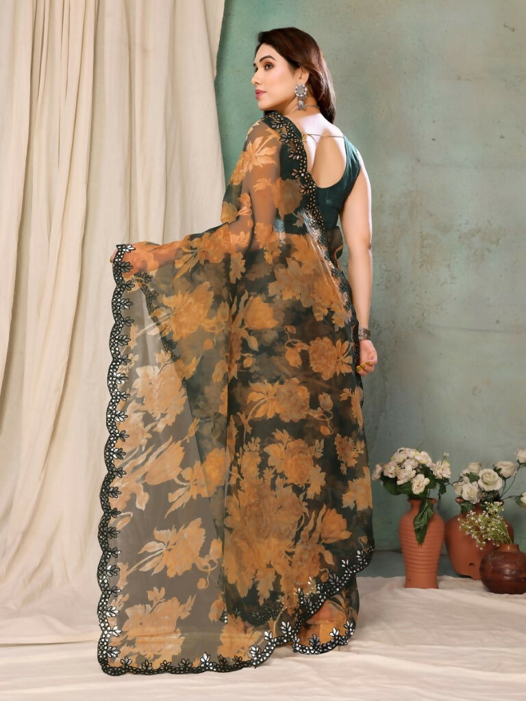 Aafreen Partywear Designer Green Georgette Fancy Saree - Distacart